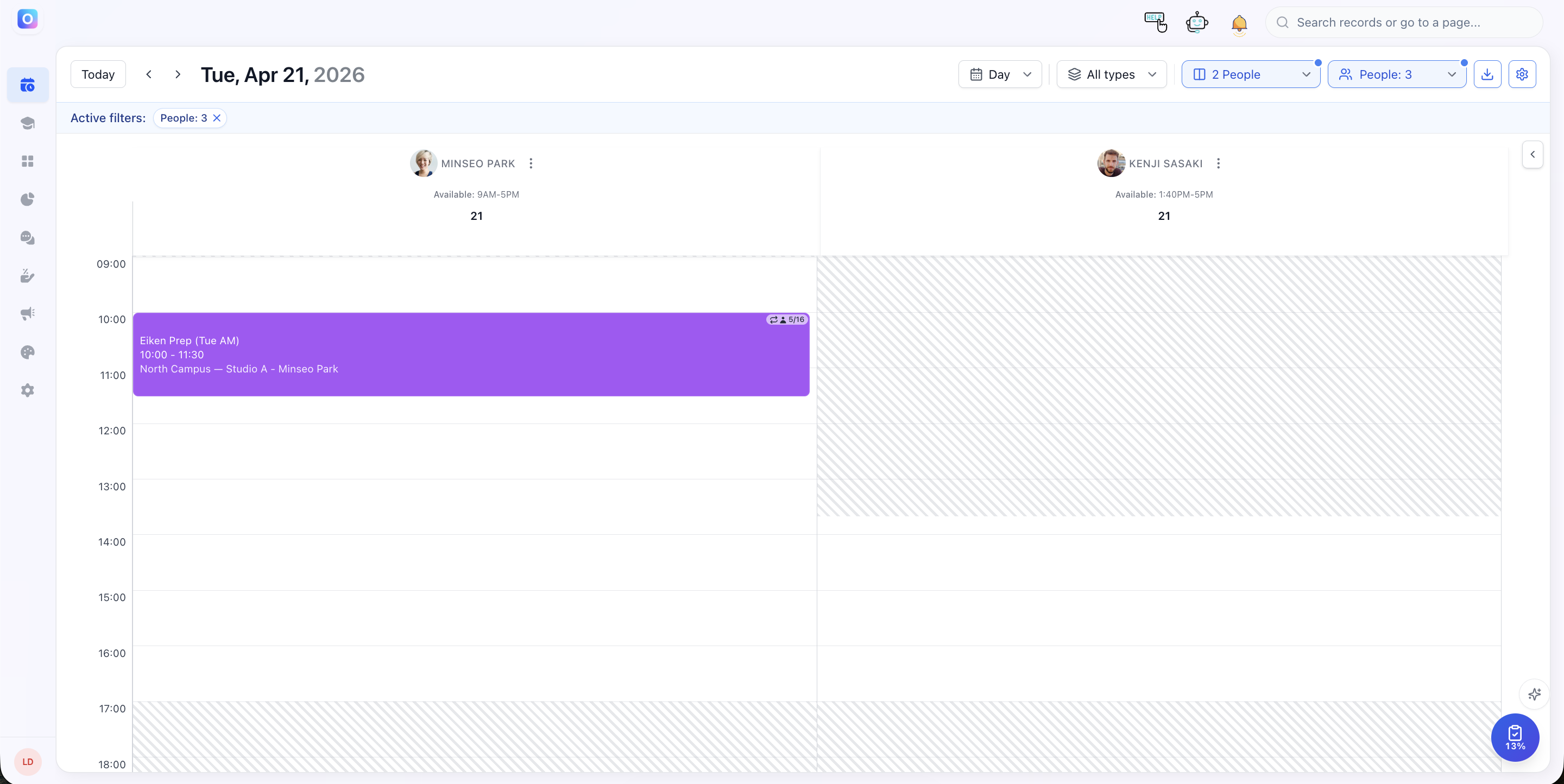 OneLearn calendar day view with split view